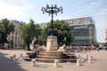 BUDAPEST, HUNGARY, JULY 22 2018 - The Lion Fountain - One of the cityÃ¢â¬â¢s favorite fountains situated in VÃÂ¶rÃÂ¶smarty Square